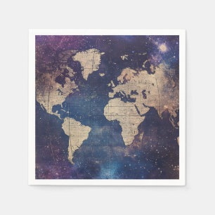 Vintage Purple Celestial World Map (11) Napkin