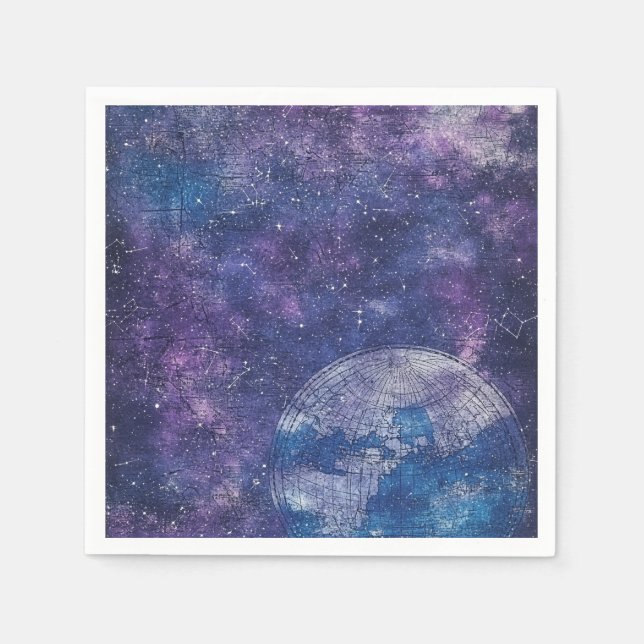 Vintage Purple Celestial World Map (12) Napkin (Front)
