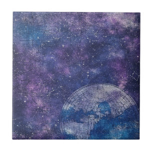 Vintage Purple Celestial World Map (12) Tile