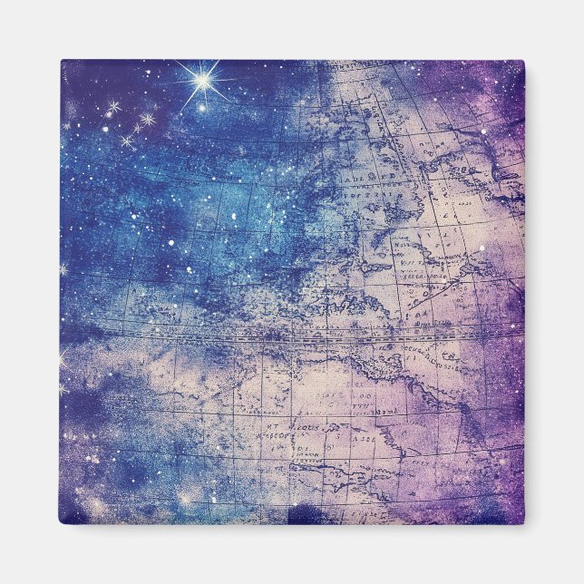 Vintage Purple Celestial World Map (14) Magnet (Front)