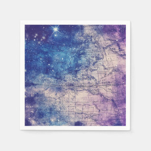 Vintage Purple Celestial World Map (14) Napkin