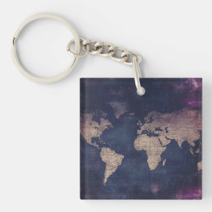 Vintage Purple Celestial World Map (5) Key Ring