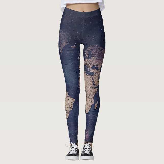 Vintage Purple Celestial World Map (5) Leggings (Front)