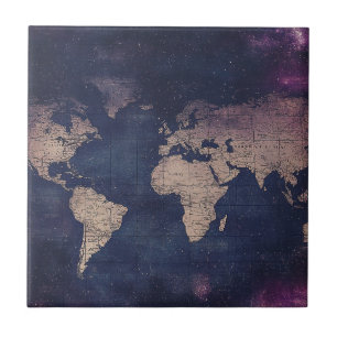 Vintage Purple Celestial World Map (5) Tile
