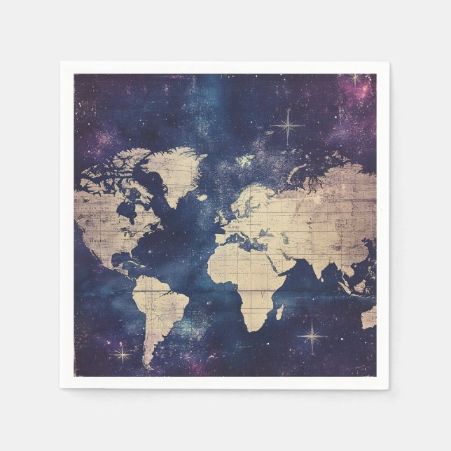 Vintage Purple Celestial World Map (7) Napkin (Front)