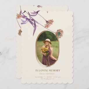 Vintage Purple Cream Floral Photo Funeral Program Invitation