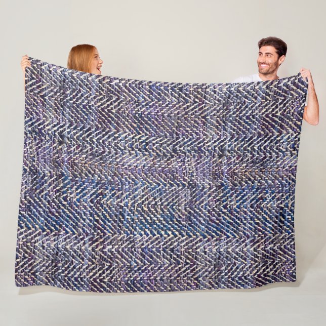 Vintage purple cream herringbone fleece blanket (In Situ)