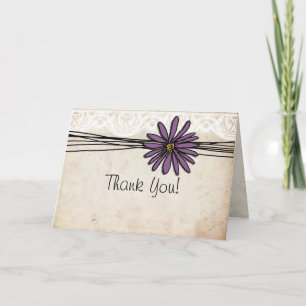 Vintage Purple Daisy Wedding Thank You Note Card