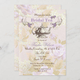 vintage purple floral Bridal Tea Party Invites