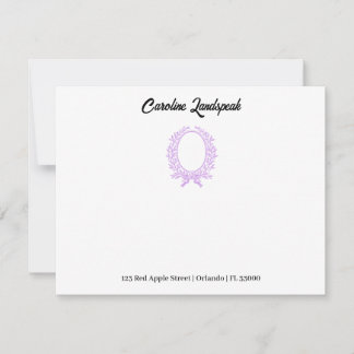 Vintage Purple Floral Crest Custom Name, Address Card