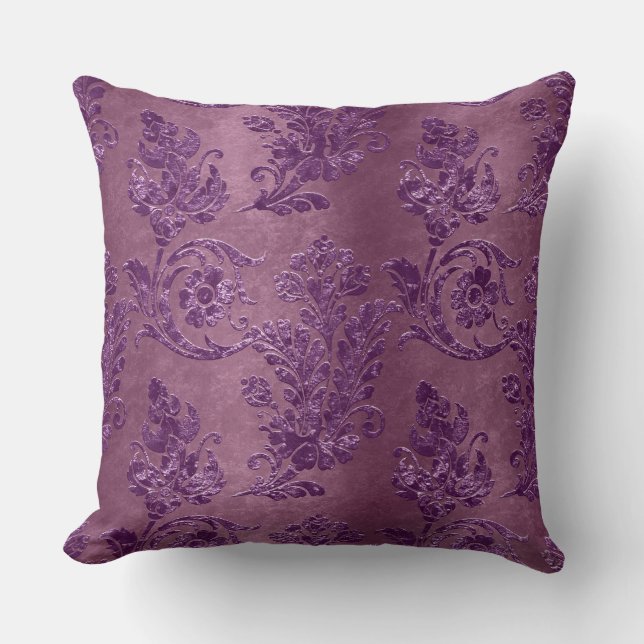 Vintage Purple Floral Damask Violet Pattern Cushion (Front)