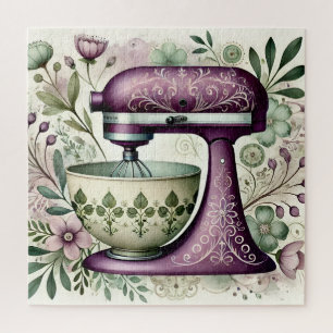 Vintage Purple Floral Stand Mixer Cottage Kitchen  Jigsaw Puzzle