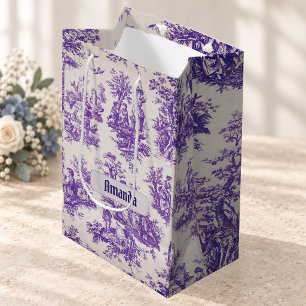 Vintage Purple Floral Toile de Jouy Monogram Medium Gift Bag
