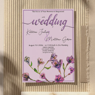 Vintage Purple Floral Watercolor Wedding Invitation