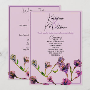 Vintage Purple Floral Watercolor Wedding Programme
