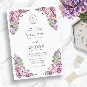 Vintage Purple Floral Wedding Invitation