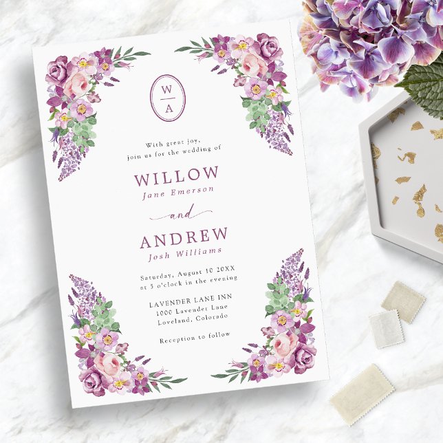 Vintage Purple Floral Wedding Invitation (Vintage Purple Floral Wedding Invitation
)