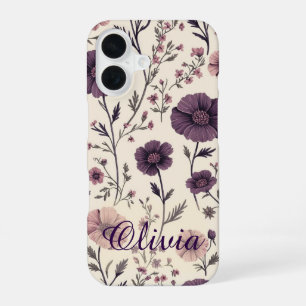 Vintage Purple Floral Wildflower Custom Name iPhon iPhone 16 Case