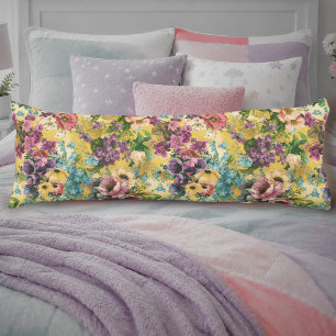 Vintage purple floral yellow pattern body cushion