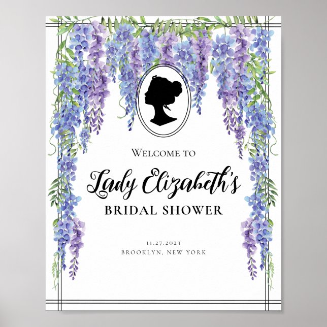 Vintage Purple Florals Welcome Bridal Shower Poster (Front)