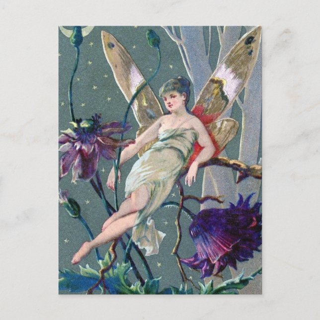 Vintage Purple Flower Fairy Postcard (Front)
