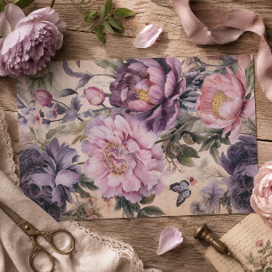 Vintage Purple Flowers And Butterflies Decoupage Tissue Paper