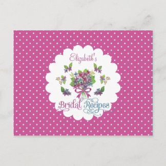 Vintage Purple Flowers Bridal Shower Recipe Card