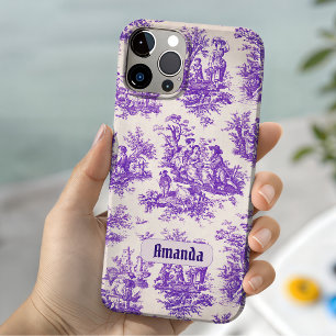 Vintage Purple French Toile de Jouy Monogram Case-Mate iPhone 14 Case