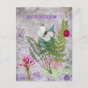 Vintage Purple garden Postcard