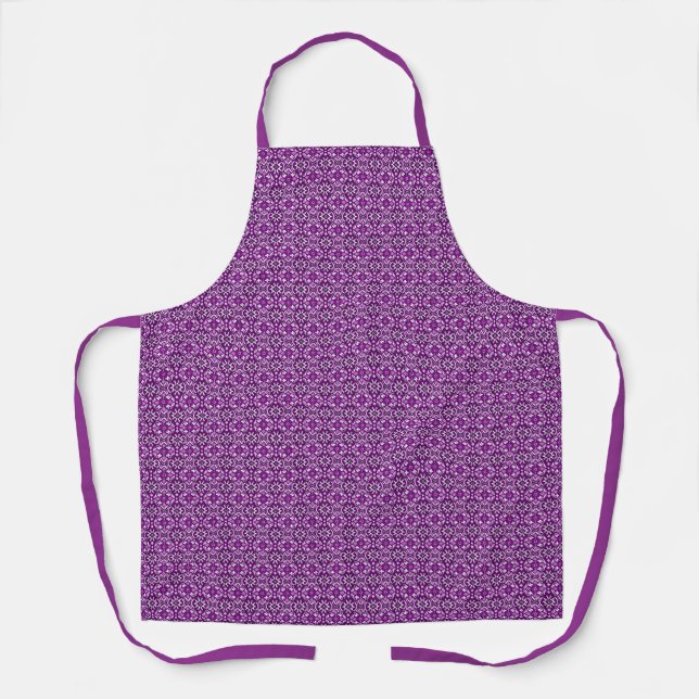 Vintage Purple Geometric Floral Pattern Apron (Front)