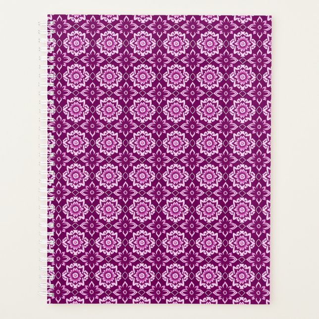 Vintage Purple Geometric Floral Pattern Planner (Front)
