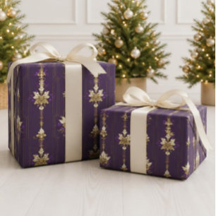 Vintage Purple & Gold Christmas Wrapping Paper