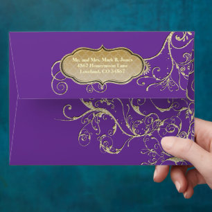 Vintage Purple Gold Swirl Wedding Envelope