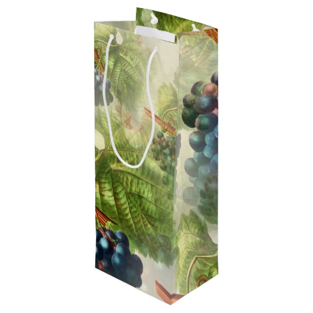Vintage Purple Grapes & Green Leaves Wine Gift Bag (Back Angled)