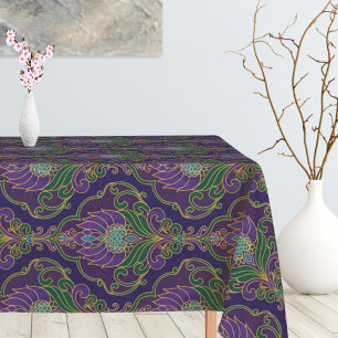Vintage Purple, Green and Gold Floral Pattern Tablecloth