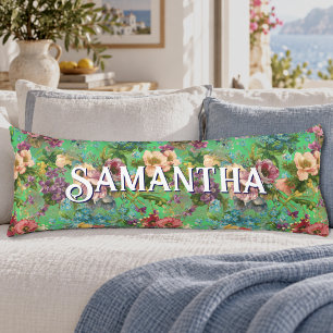Vintage Purple Green Botanical Floral Pattern Body Cushion