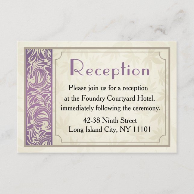 Vintage Purple & Grey Floral Reception Card (Front)