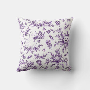 Vintage Purple Halloween Toile Pattern Cute Ghosts Cushion