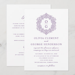 Vintage Purple Heirloom Crest Wedding Invitation