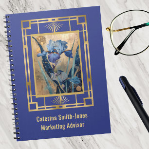 Vintage Purple Iris Floral Art Deco Gold Frame Notebook