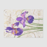 Vintage Purple Iris Gold Script Custom Name Floral Tissue Paper<br><div class="desc">This purple iris vintage floral inspired tissue paper has a monogrammed name in gold script for your to personalise with faux gold flourishes on the background. Perfect for gift wrap or paper crafting including decoupage. Designed by world renowned artist ©Tim Coffey.</div>