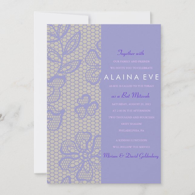 VINTAGE PURPLE LACE Bar Bat Mitzvah Invitation (Front)