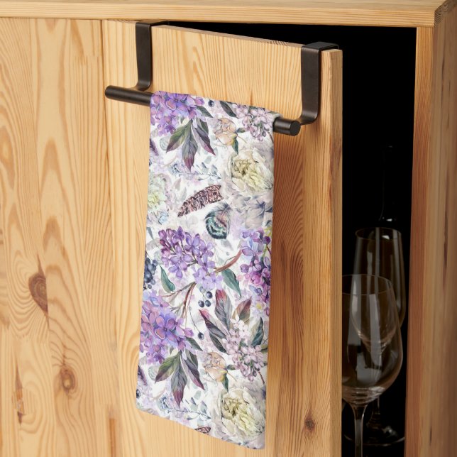 Vintage Purple Lilac Botanicals  Tea Towel (Thirds Fold)
