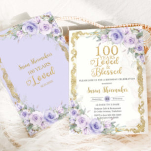 Vintage Purple Lilac Floral 100th Birthday Loved Invitation