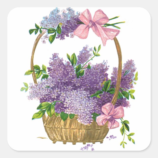 Vintage Purple Lilacs Antique Flower Bouquet Square Sticker (Front)