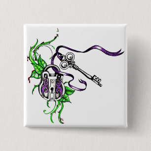 Vintage purple Lock and Key design 15 Cm Square Badge