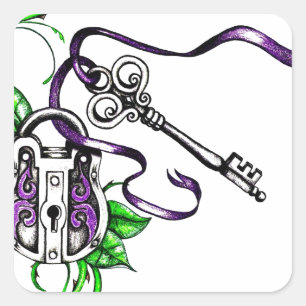 Vintage purple Lock and Key design Square Sticker