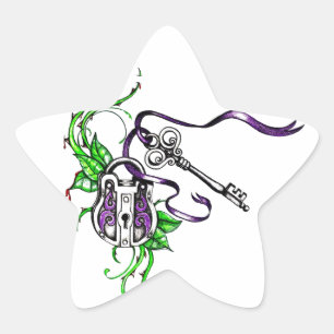 Vintage purple Lock and Key design Star Sticker