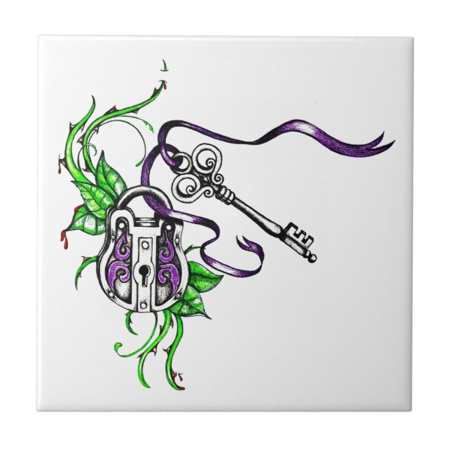 Vintage purple Lock and Key design Tile (Front)