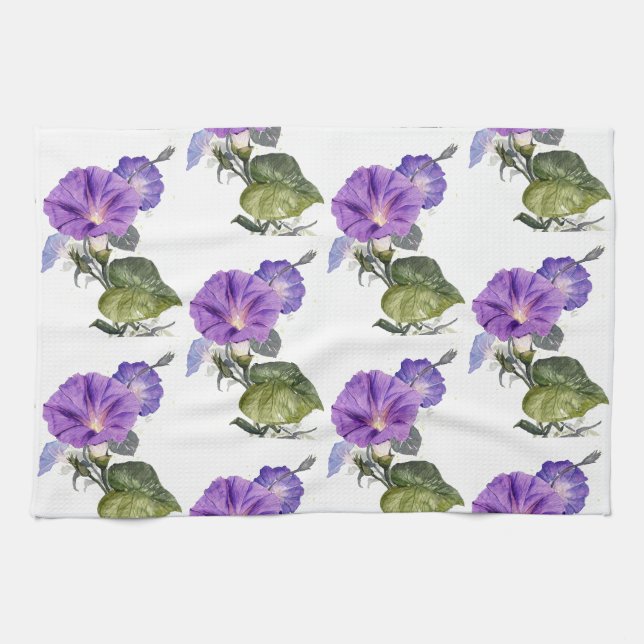 Vintage Purple Morning Glory Tea Towel (Horizontal)